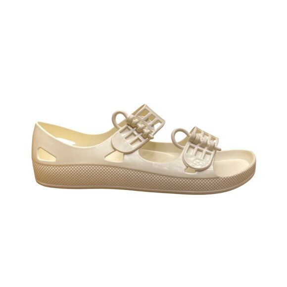 F-Troupe Women’s White PVC Buckle Strap Open Toe Sandals Size EU37/US7 - Picture 1 of 9